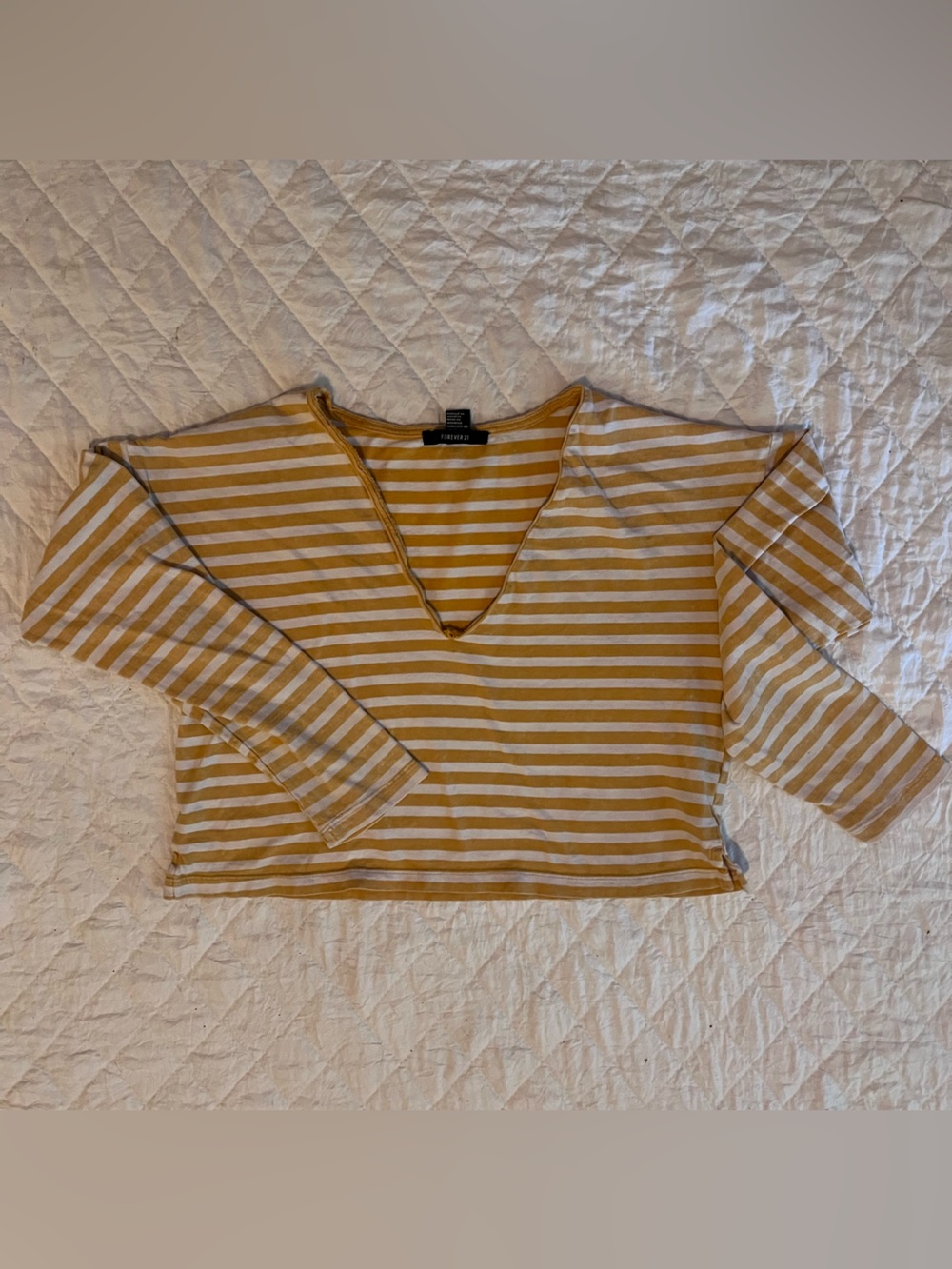 Forever 21 Mustard and White Striped Off-Shoulder Top